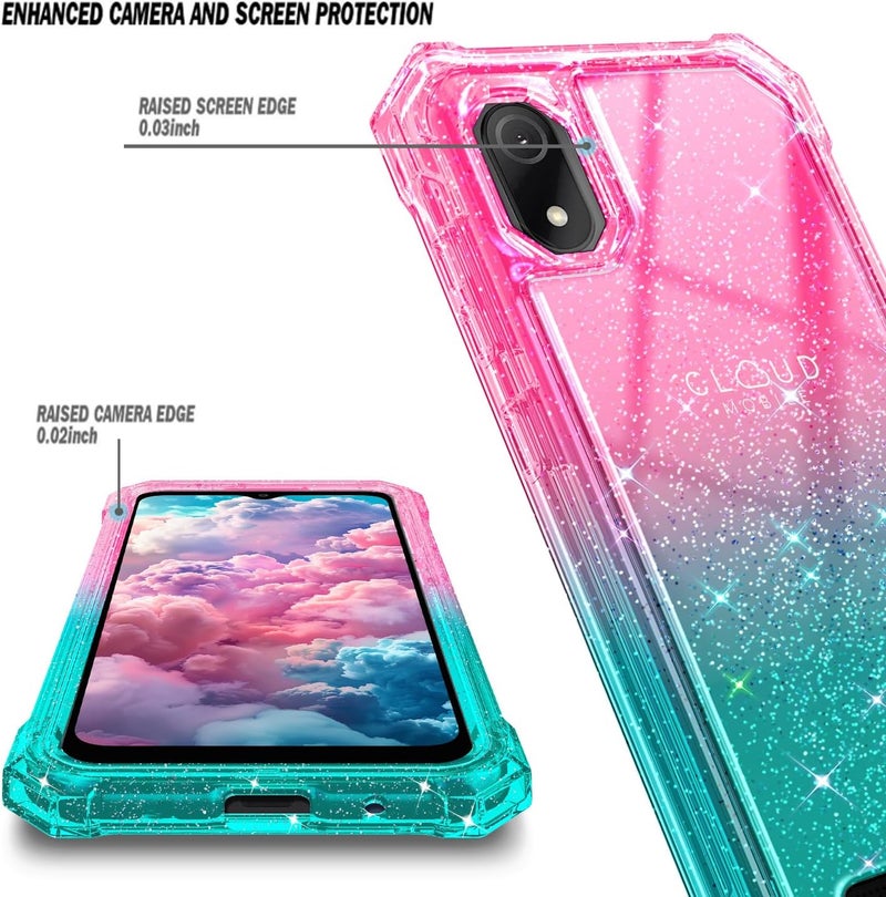 WDHD Designed for Cloud Mobile Stratus C8 Phone Case with [Tempered Glass Screen Protector], Full-Body Protective Shockproof Rugged Bumper Cover Case (Glitter Pink/Aqua) - Image 2